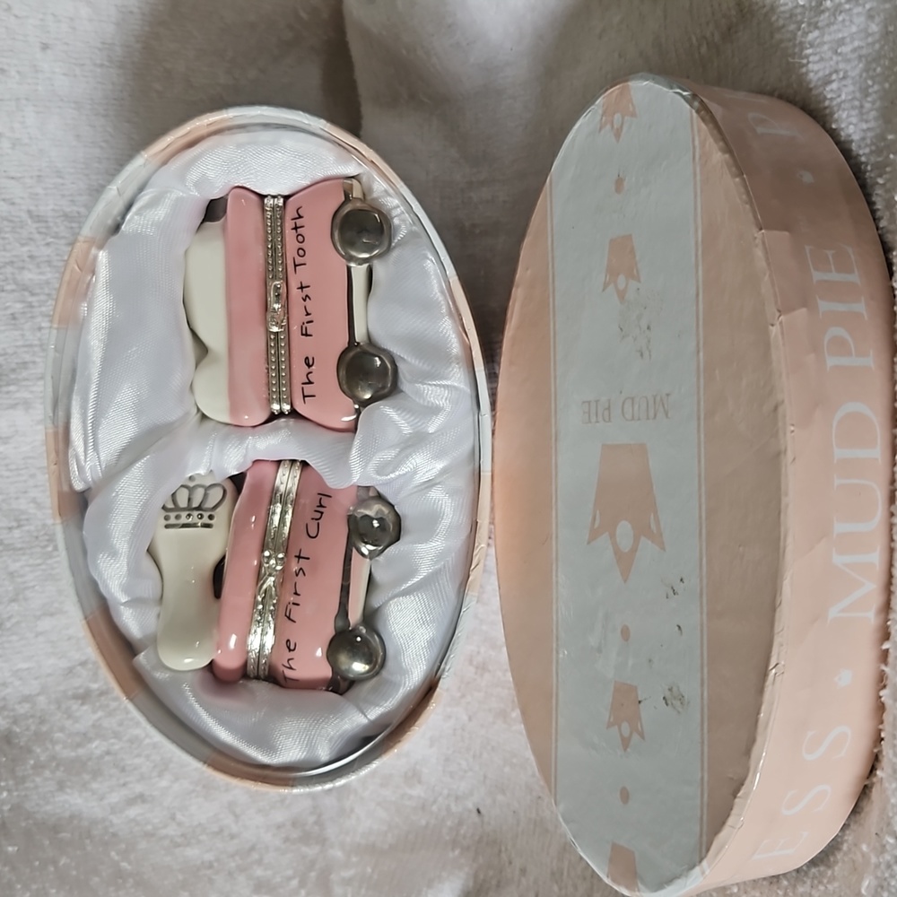 MUD PIE Baby Girl 1st Curl & 1st Tooth Trinket Keepsake Box Set